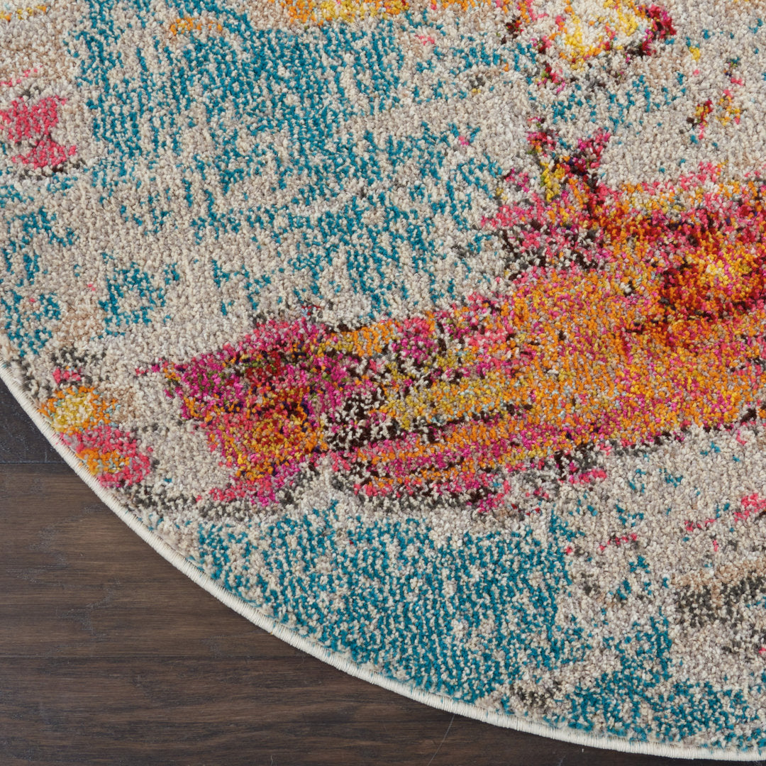 Adrihana Abstract Blue/Yellow Area Rug Williston Forge Rug Size: Round 7'10"