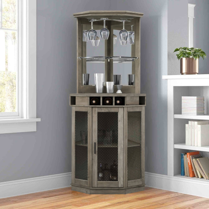 Haakenson 73" Height Corner Bar with Wine Storage Andover Mills™ Color: Stone Gray
