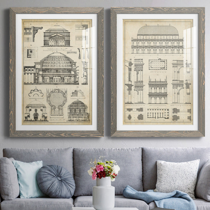 Vintage Architects Plan III - 2 Piece Picture Frame Graphic Art Print Set on Paper Williston Forge Size: 37.5" H x 55" W x 1.5" D Format: Gray Framed Paper