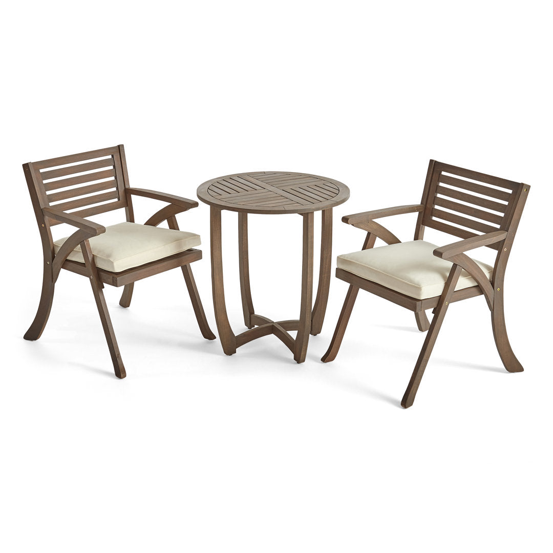 Round 2 - Person 28" Long Bistro Set with Cushions Red Barrel Studio® Frame Color/Cushion Color: Gray Finish Frame/Cream Cushion