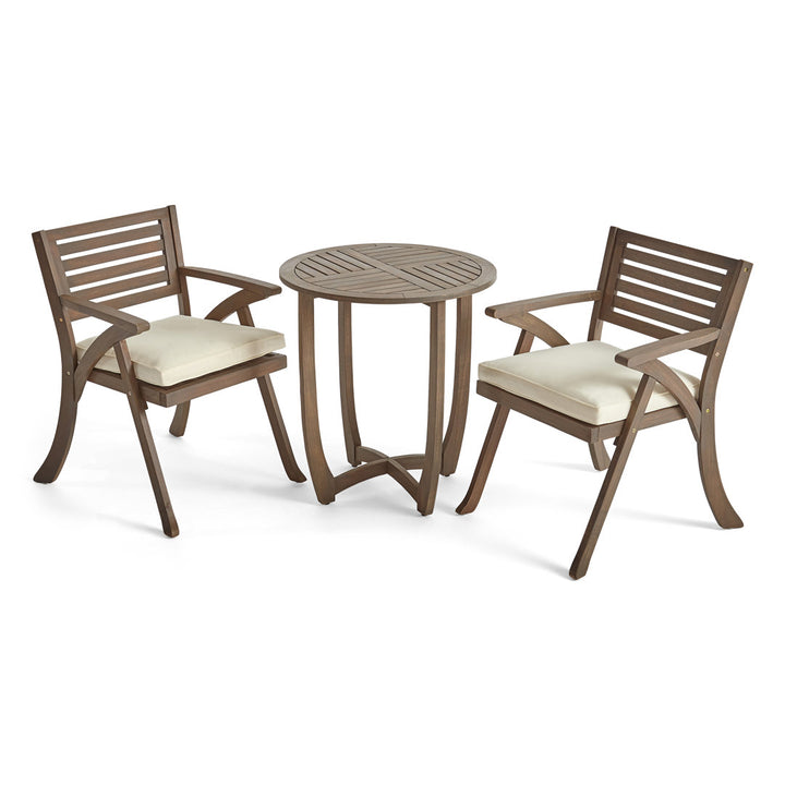 Round 2 - Person 28" Long Bistro Set with Cushions Red Barrel Studio® Frame Color/Cushion Color: Gray Finish Frame/Cream Cushion