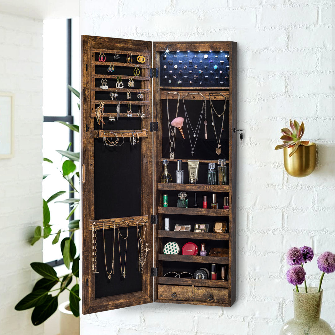 Grishilde Wall Mounted Jewelry Armoire with Mirror Latitude Run® Color: Rustic Brown