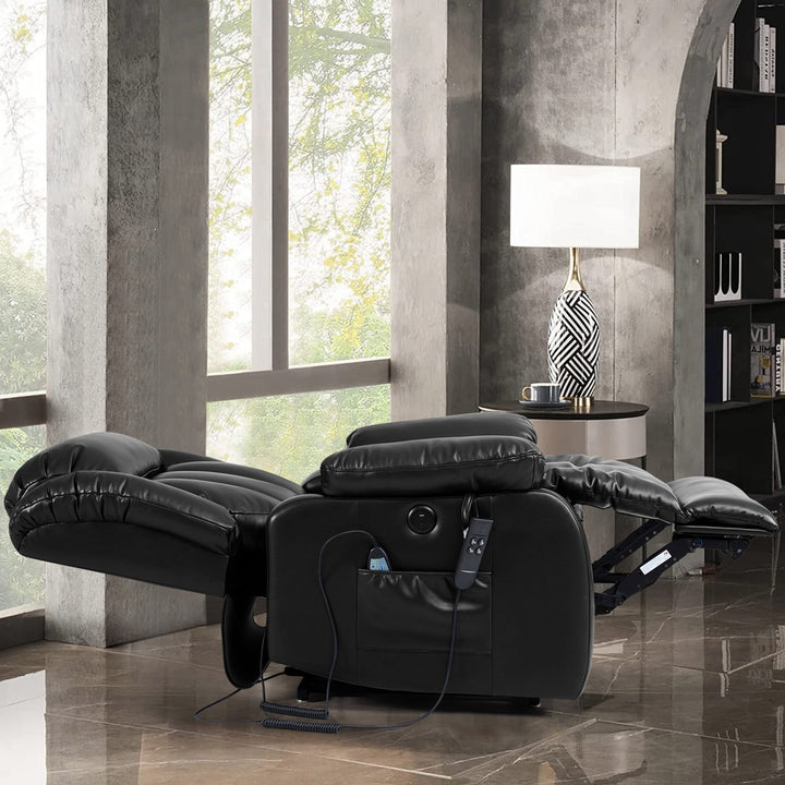 40.1'' Wide Dual Motor Genuine Leather Power Lift Assist Standard Recliner with Massager Latitude Run® Body Fabric: Black Genuine Leather