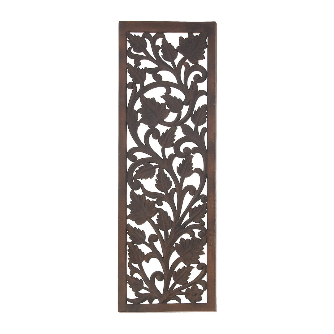Wooden Handmade Intricately Carved Acanthus Floral Home Brown Wall Decor Fleur De Lis Living