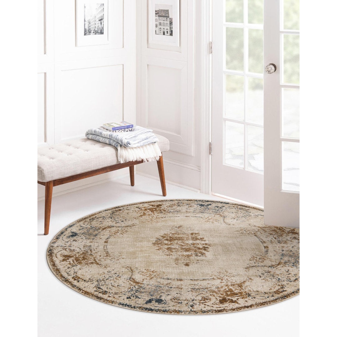Arlindo Oriental Beige/Brown/Gray/Blue Area Rug Lark Manor™ Rug Size: Round 5'3"