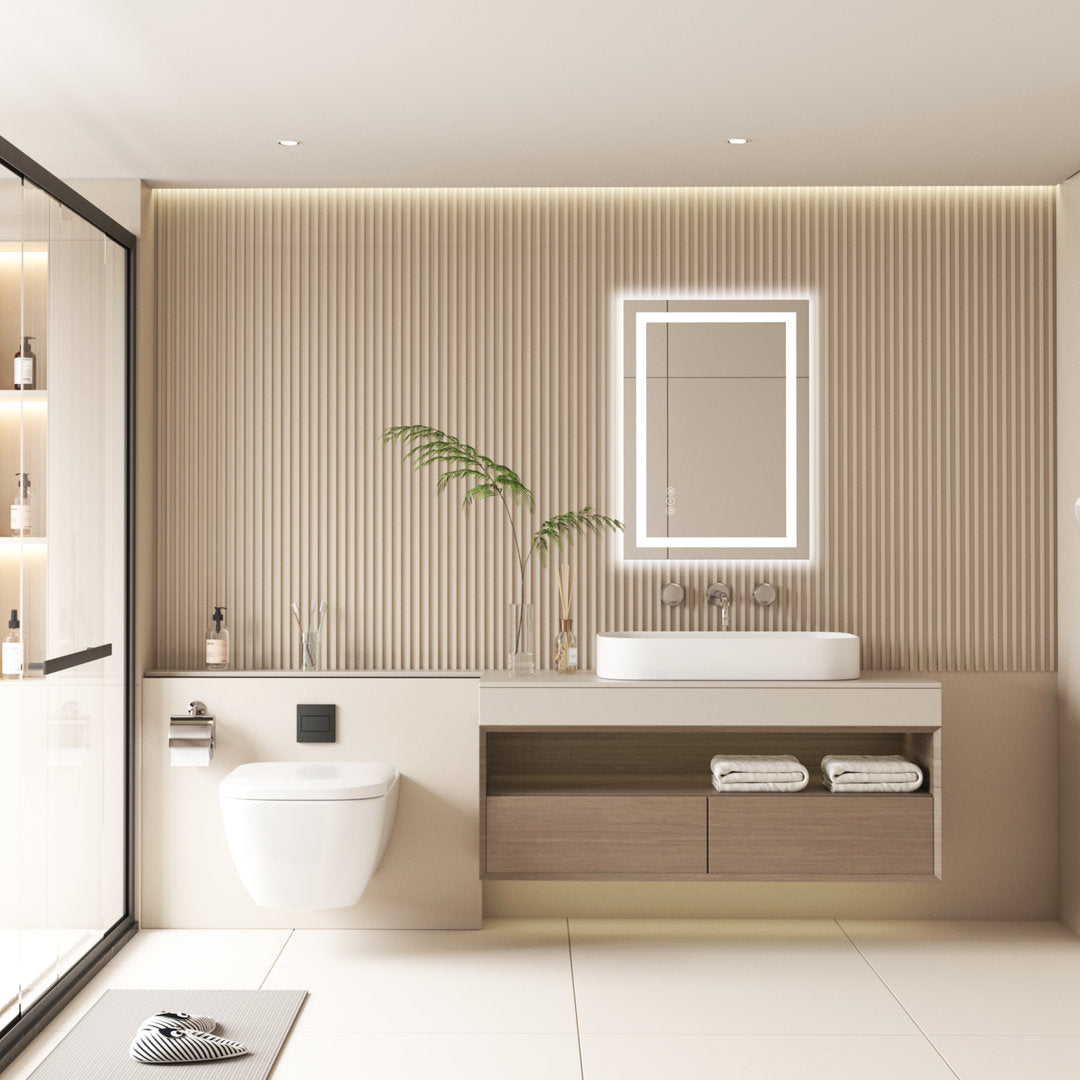 Dokes Frameless LED Vanity Wall Mirror Passed ETL Wrought Studio™ Size: 28" x 20"