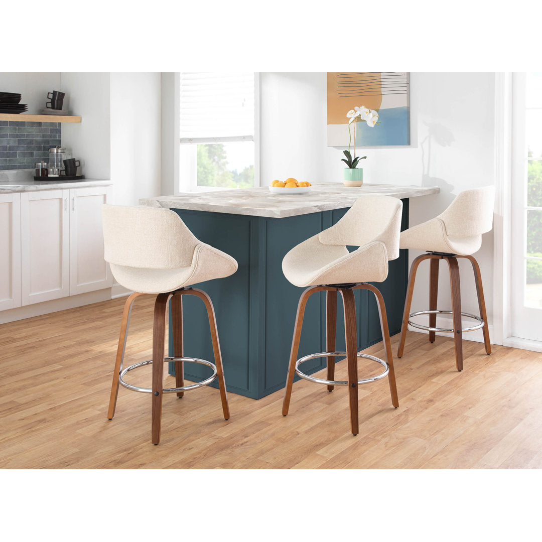 Lakyia Upholstered Bar & Counter Stool with Round Footrest George Oliver Upholstery: Cream, Seat Height: Counter Stool (26" Seat Height)