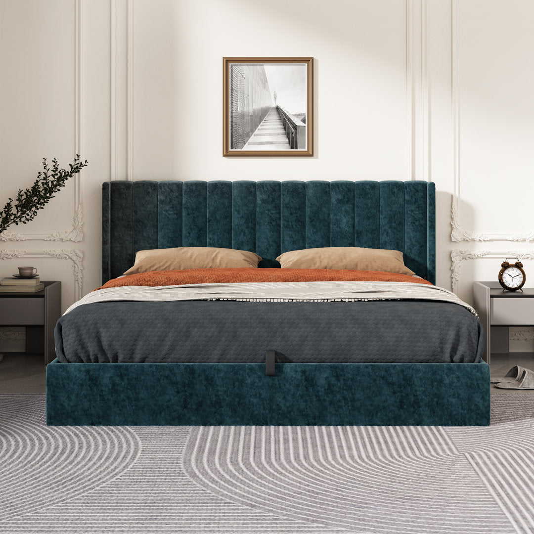 Daizia Lift Up Storage Platform Bed with Wingback Headboard Latitude Run® Color: Green Size: King