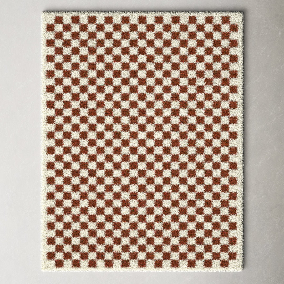 Walker Checkered Burnt Orange/Cream Shag Area Rug AllModern Rug Size: Rectangle 6'7" x 9'