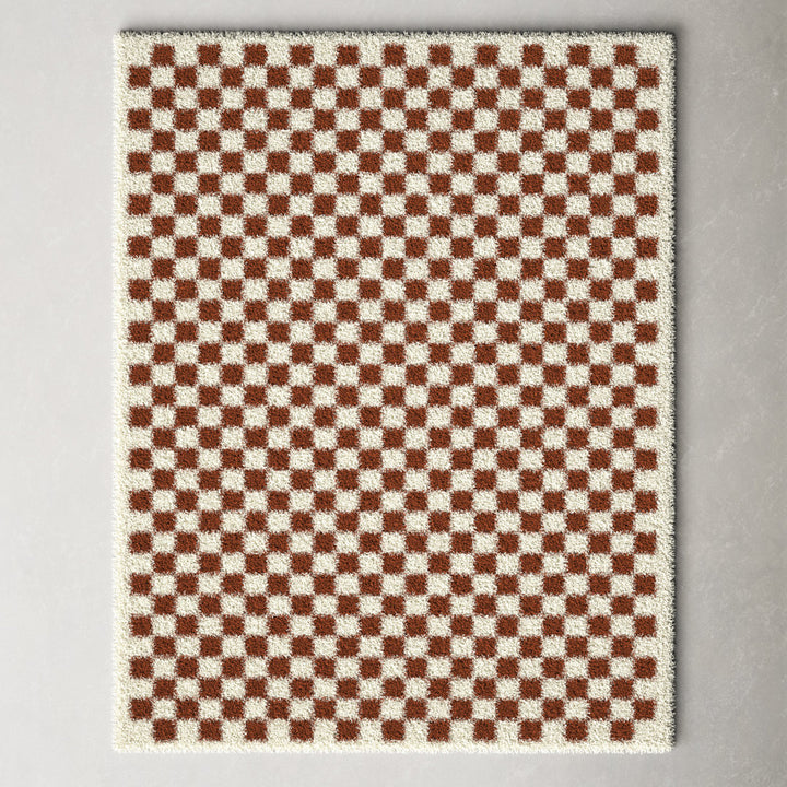 Walker Checkered Burnt Orange/Cream Shag Area Rug AllModern Rug Size: Rectangle 6'7" x 9'
