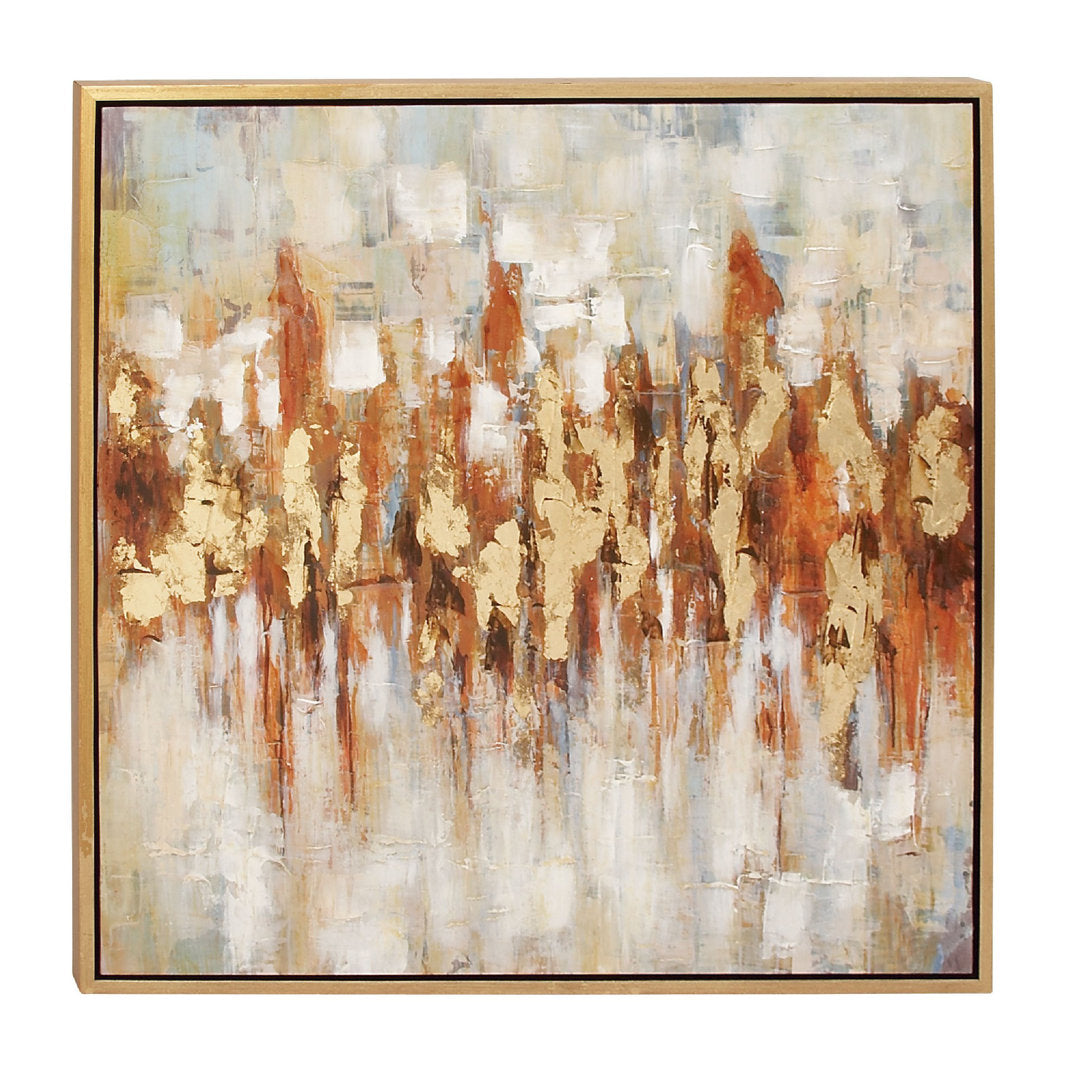 Gold Canvas Abstract Framed Wall Art with Gold Frame Orren Ellis
