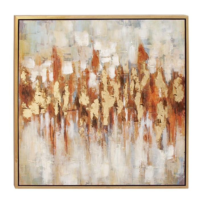 Gold Canvas Abstract Framed Wall Art with Gold Frame Orren Ellis