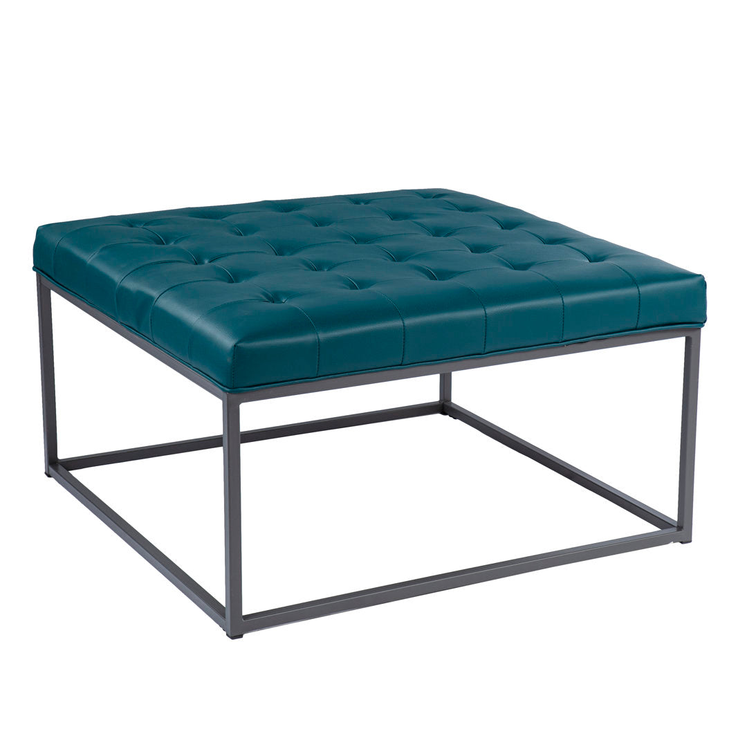 Bhorelal 34.75" Wide Faux Leather Tufted Square Cocktail Ottoman Wade Logan® Fabric: Blue