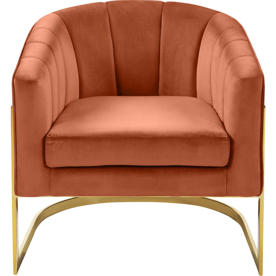 Barnicle 30" Wide Velvet Barrel Chair Everly Quinn Body Fabric: Cognac Velvet