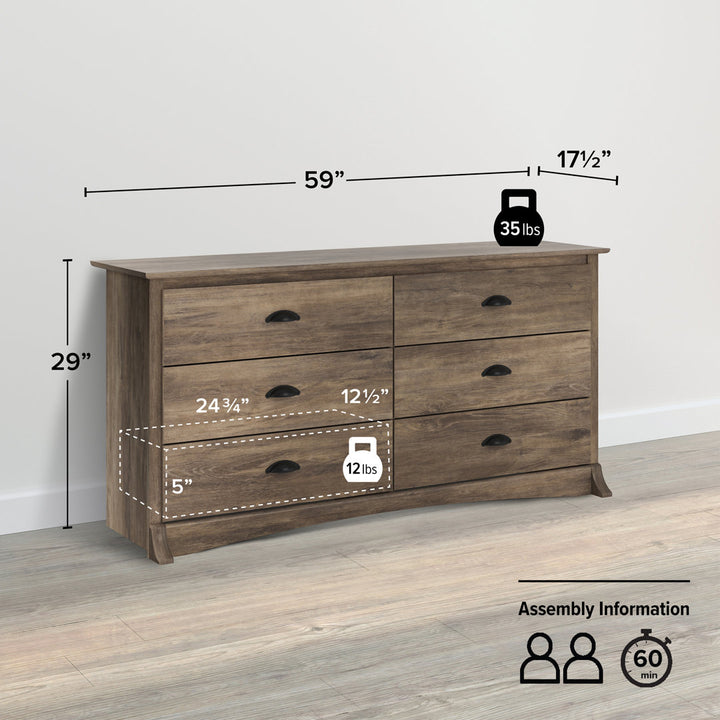 Abhainn Salt Spring 6 Drawer Dresser, Drifted Gray Millwood Pines