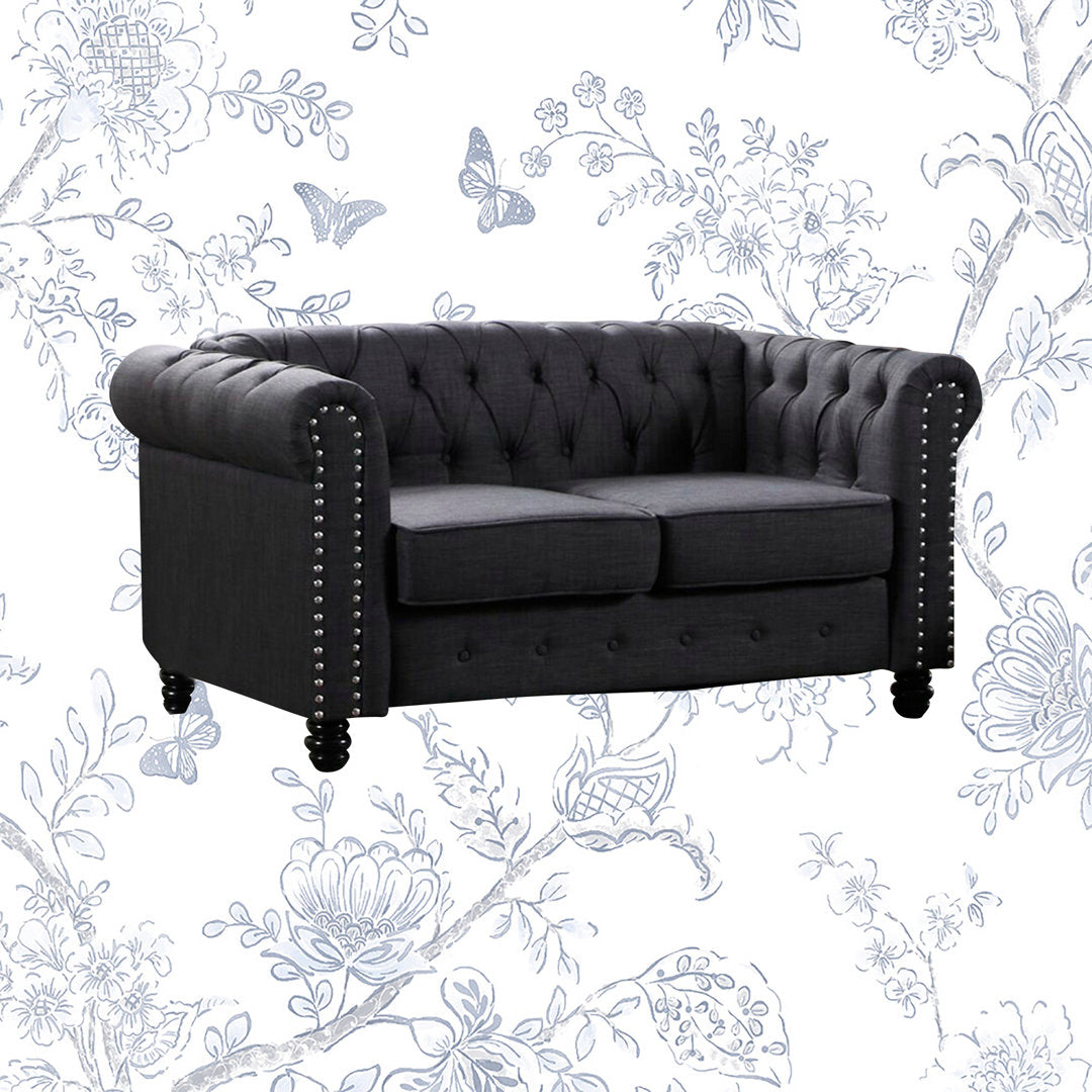 Provence 61" Rolled Arm Chesterfield Loveseat Kelly Clarkson Home Upholstery Color: Dark Gray Linen Blend