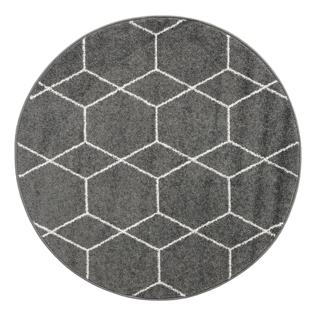 Debrodie Geometric Dark Gray Area Rug George Oliver Rug Size: Round 8'