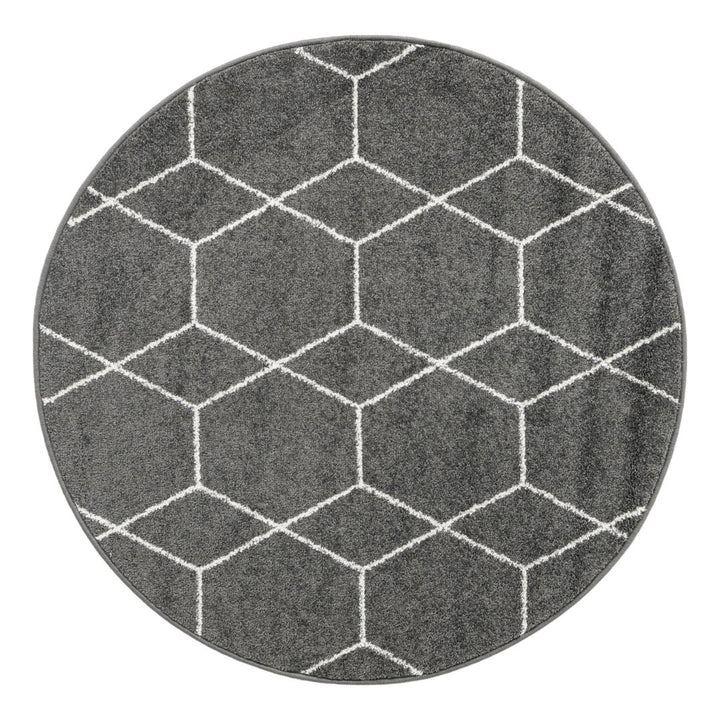 Debrodie Geometric Dark Gray Area Rug George Oliver Rug Size: Round 8'