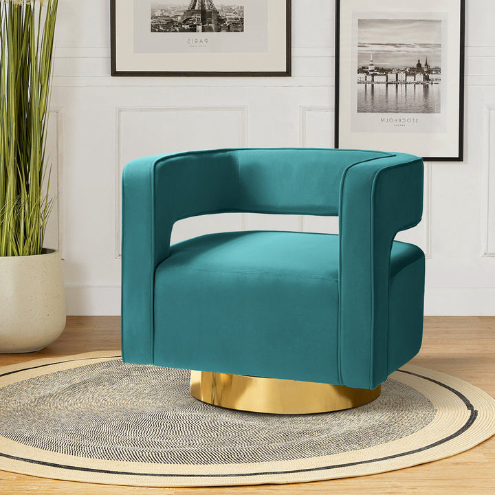 Aysha Velvet Swivel Barrel Chair Willa Arlo™ Interiors Fabric: Blue Velvet
