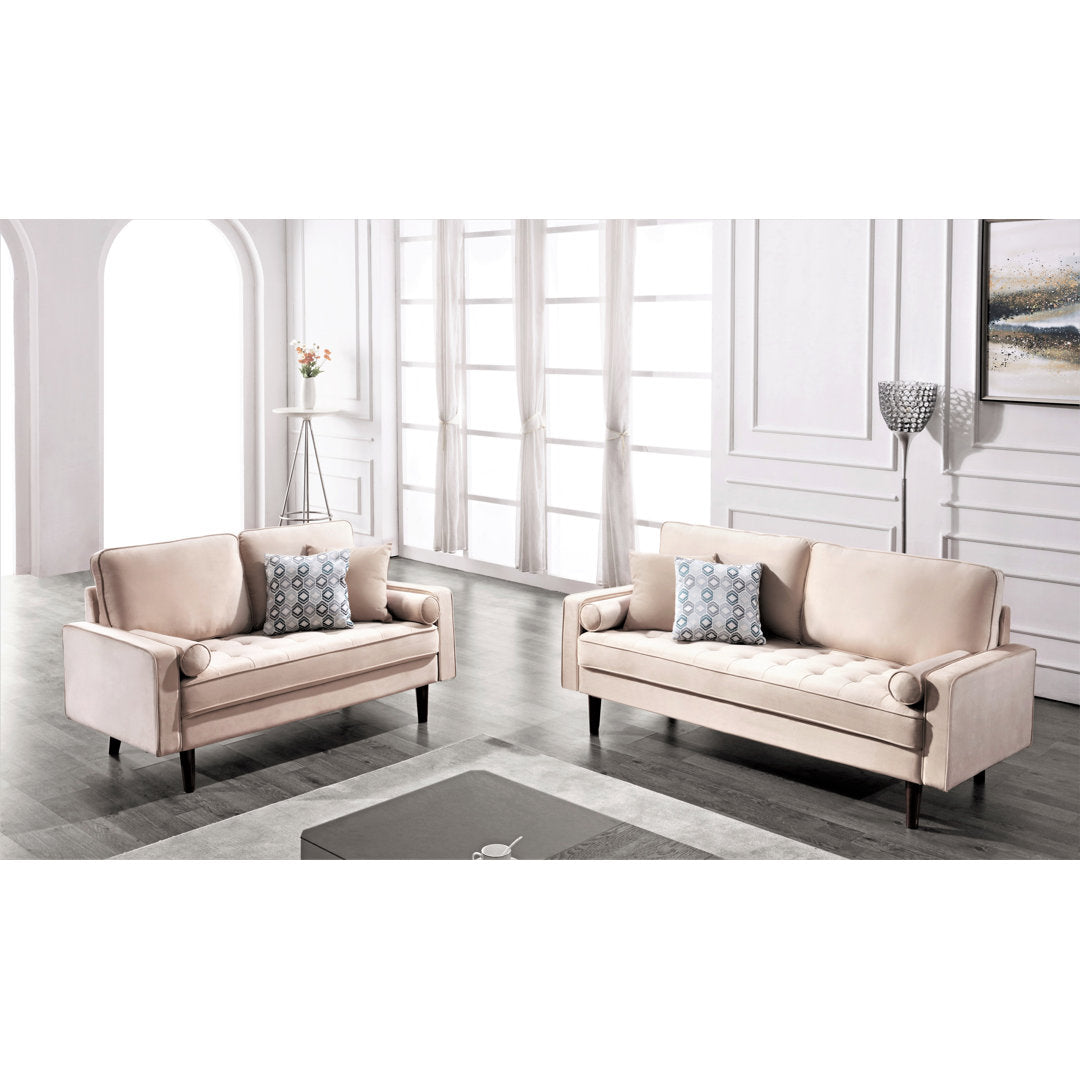 Ashfaq 57.8" Velvet Square Arm Loveseat Wade Logan® Fabric: Polyester Beige