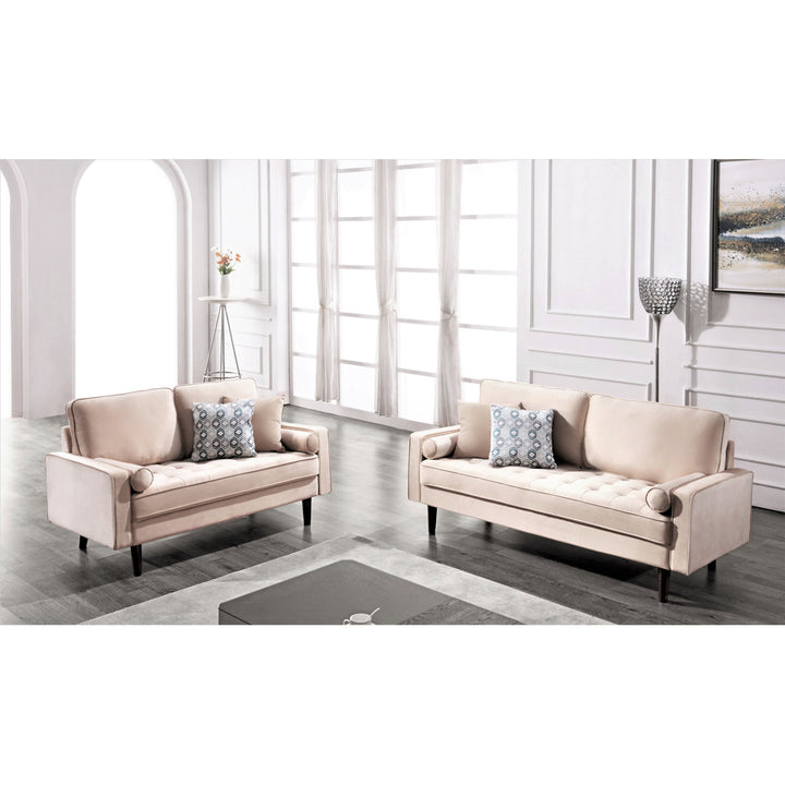 Ashfaq 57.8" Velvet Square Arm Loveseat Wade Logan® Fabric: Polyester Beige