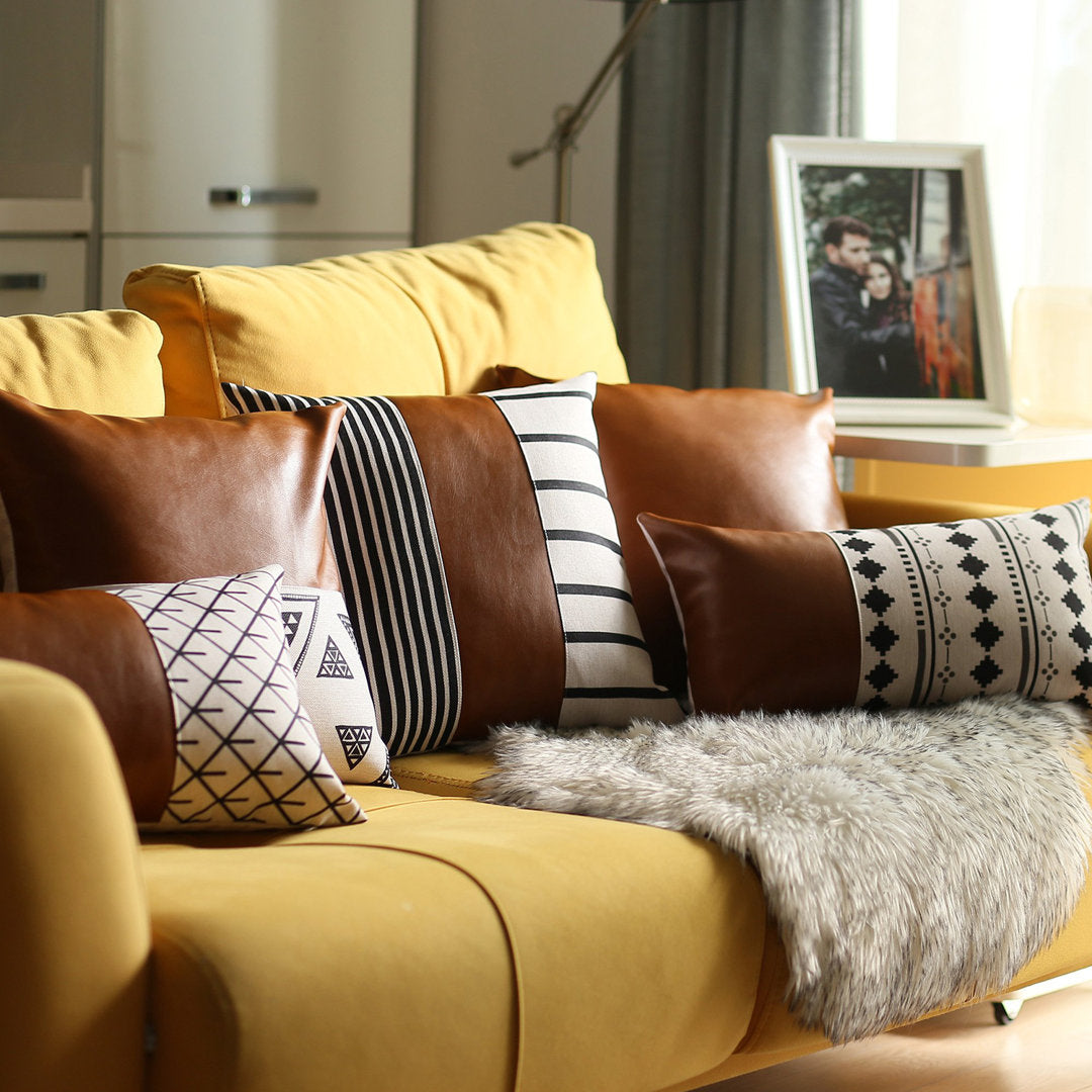 Decorative Faux Leather Pillowcase Decorative Geometric Square Pillow Cover Apolena Size: 22" x 22"