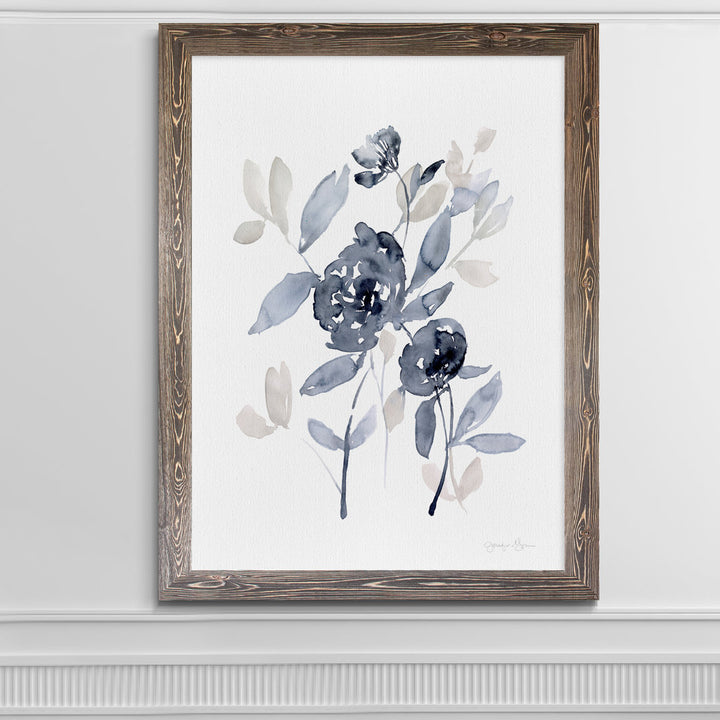 Peonies In Gray I' - Picture Frame Print on Glass Winston Porter Size: 28" H x 38" W x 1.25" D Format: Framed Espresso Canvas