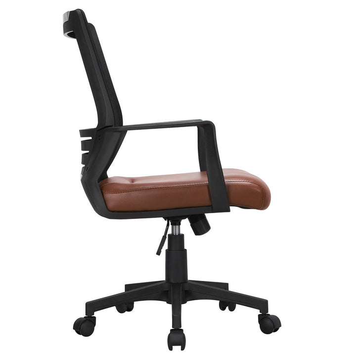Office Mid Back Swivel Lumbar Support Mesh Chair Inbox Zero Upholstery Color: Brown