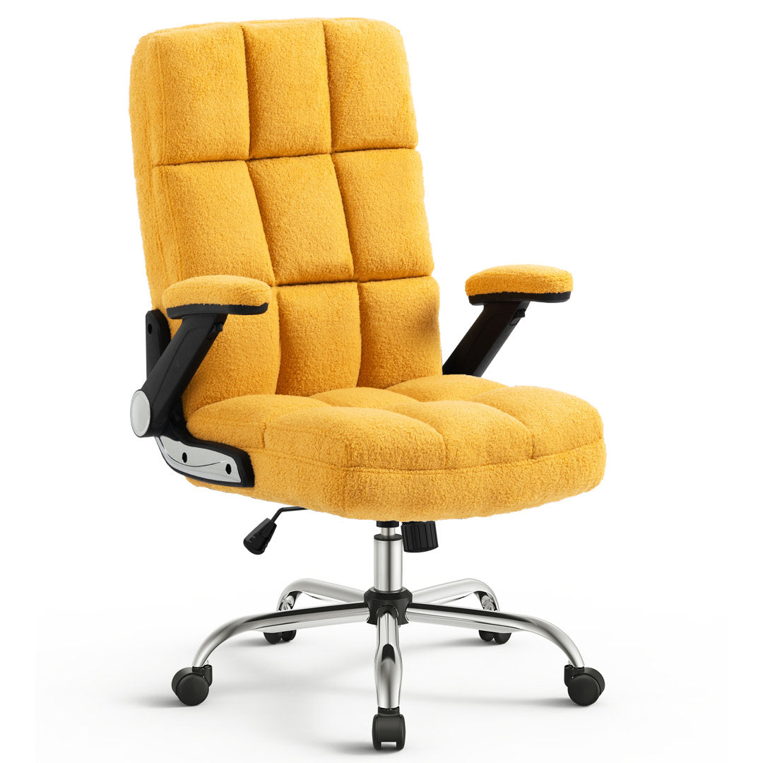 Ergonomic Office Chair Velvet and Teddy Fleece Fabric Inbox Zero Upholstery Color: Yellow
