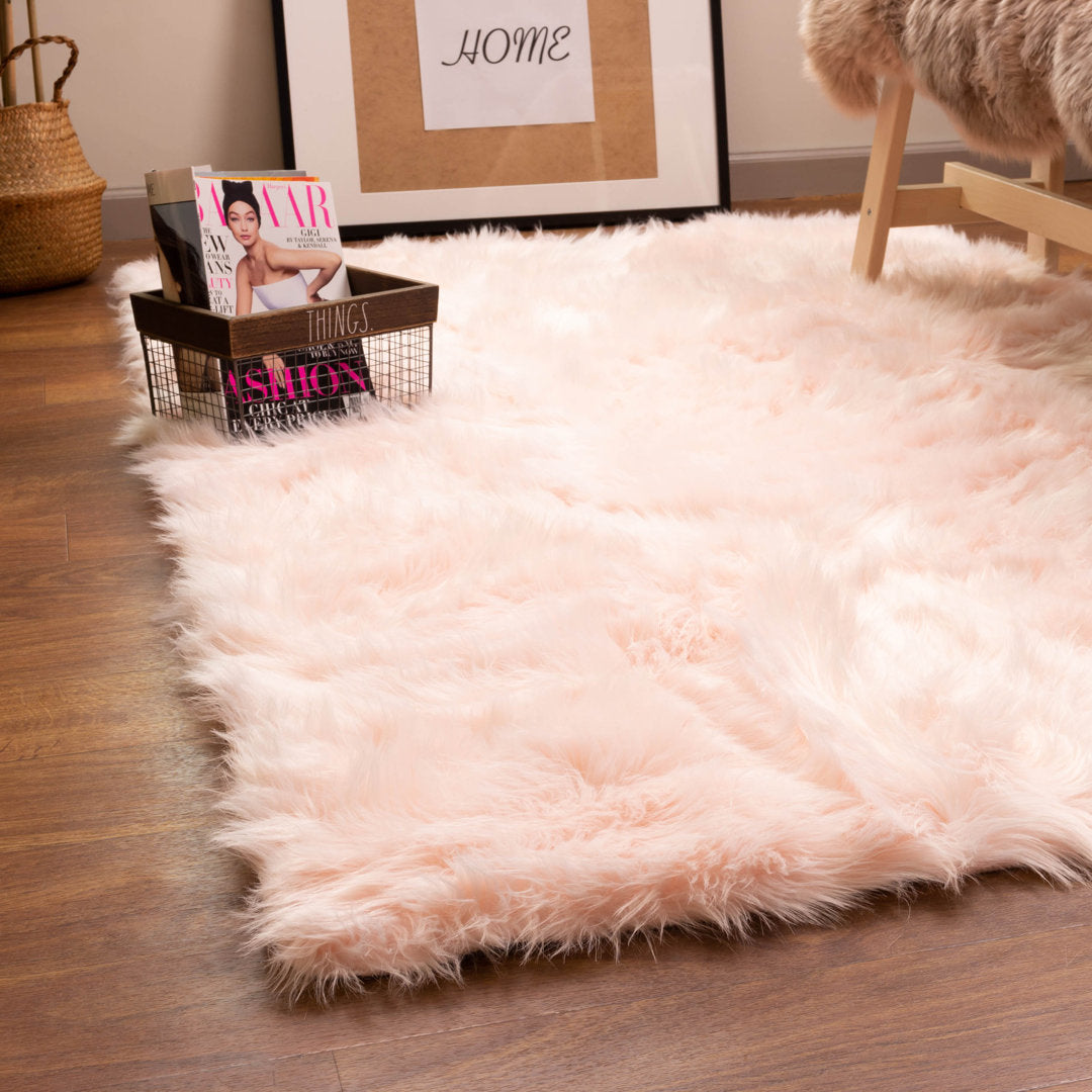 Diller Soft Pink Faux Sheepskin Fur Machine Washable Shag Fluffy Area Rug Willa Arlo™ Interiors Rug Size: Rectangle 5' x 7'