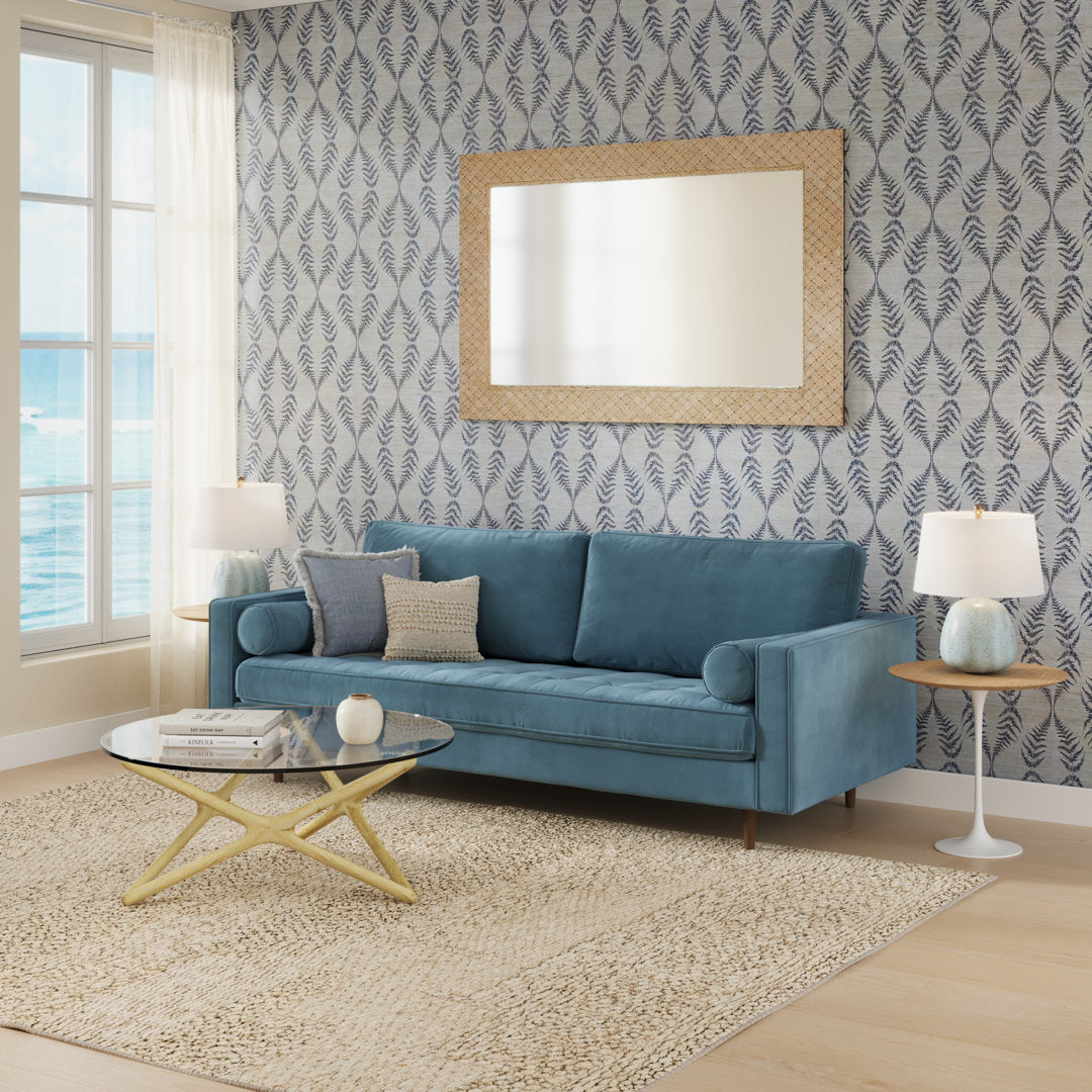 Geo 84" Upholstered Sofa AllModern Fabric: Ocean Blue Velvet