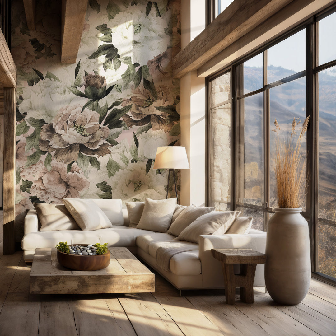 Hampton Removable Vintage Bouquet Peonies 10.4167' L x 125" W Peel and Stick Wallpaper Roll House of Hampton®