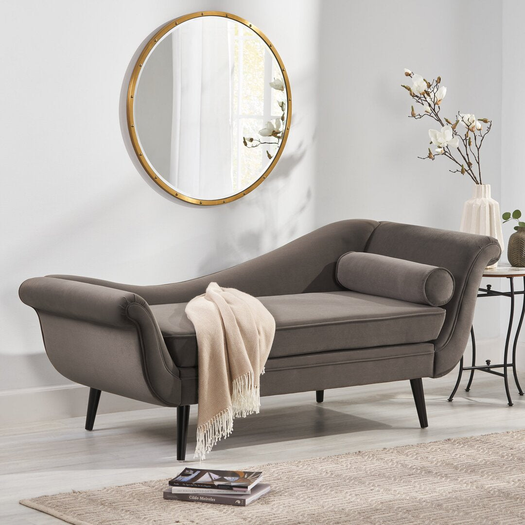 Roiled Arms Chaise Lounge Everly Quinn Fabric: Taupe Polyester Blend