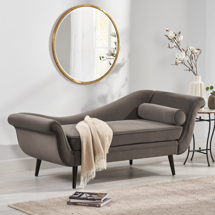 Roiled Arms Chaise Lounge Everly Quinn Fabric: Taupe Polyester Blend