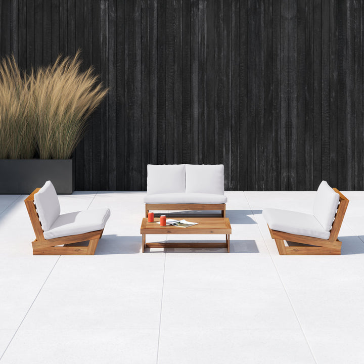 Louise 4 Piece Sofa Seating Group with Cushions AllModern Frame Color/Cushion Color: Teak Frame/White Cushion