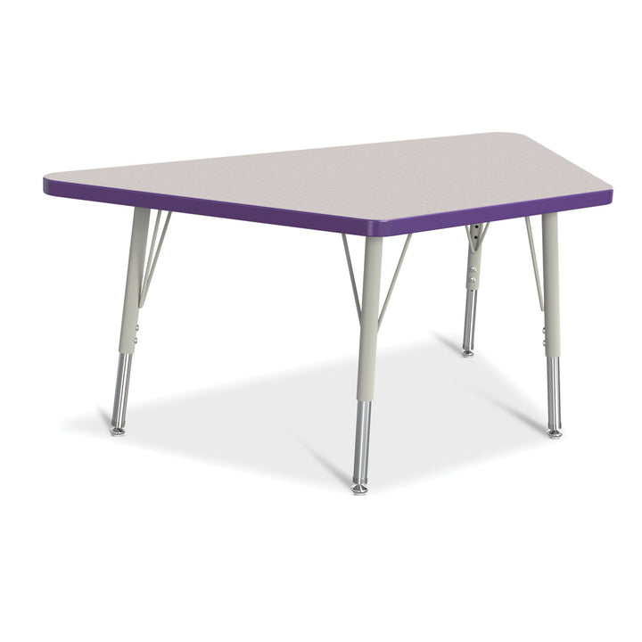 Berries® Trapezoid Activity Tables Jonti-Craft Size: 28" W x 48" D (Elementary size: 15" - 24" H) Side Finish: Freckled Gray with Purple Rainbow Accent