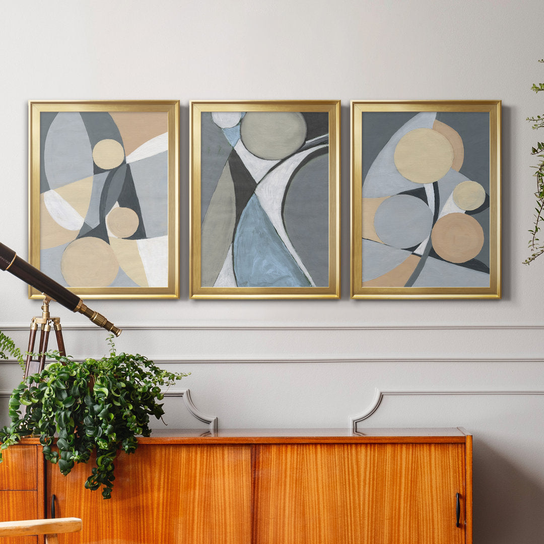A Soft Jeweled Geometric II - 3 Piece Painting Print Set (Set of 3) Wade Logan® Size: 22.5" H x 91.5" W x 1.5" D Format: Gold Framed Canvas