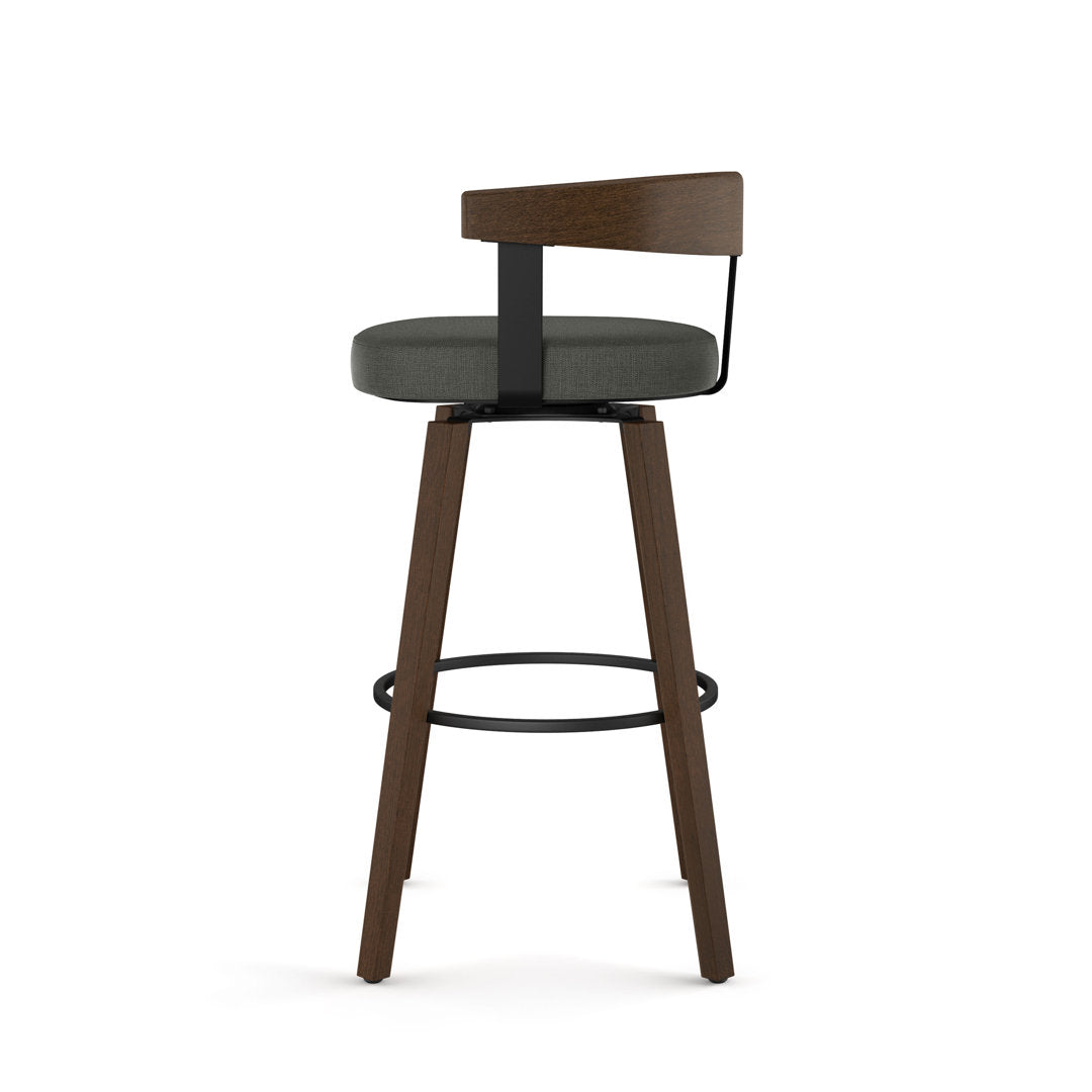 Calvion Swivel Counter & Bar Stool with Wooden Backrest Wade Logan® Upholstery: Charcoal Gray, Seat Height: Counter Stool (26.25" Seat Height)