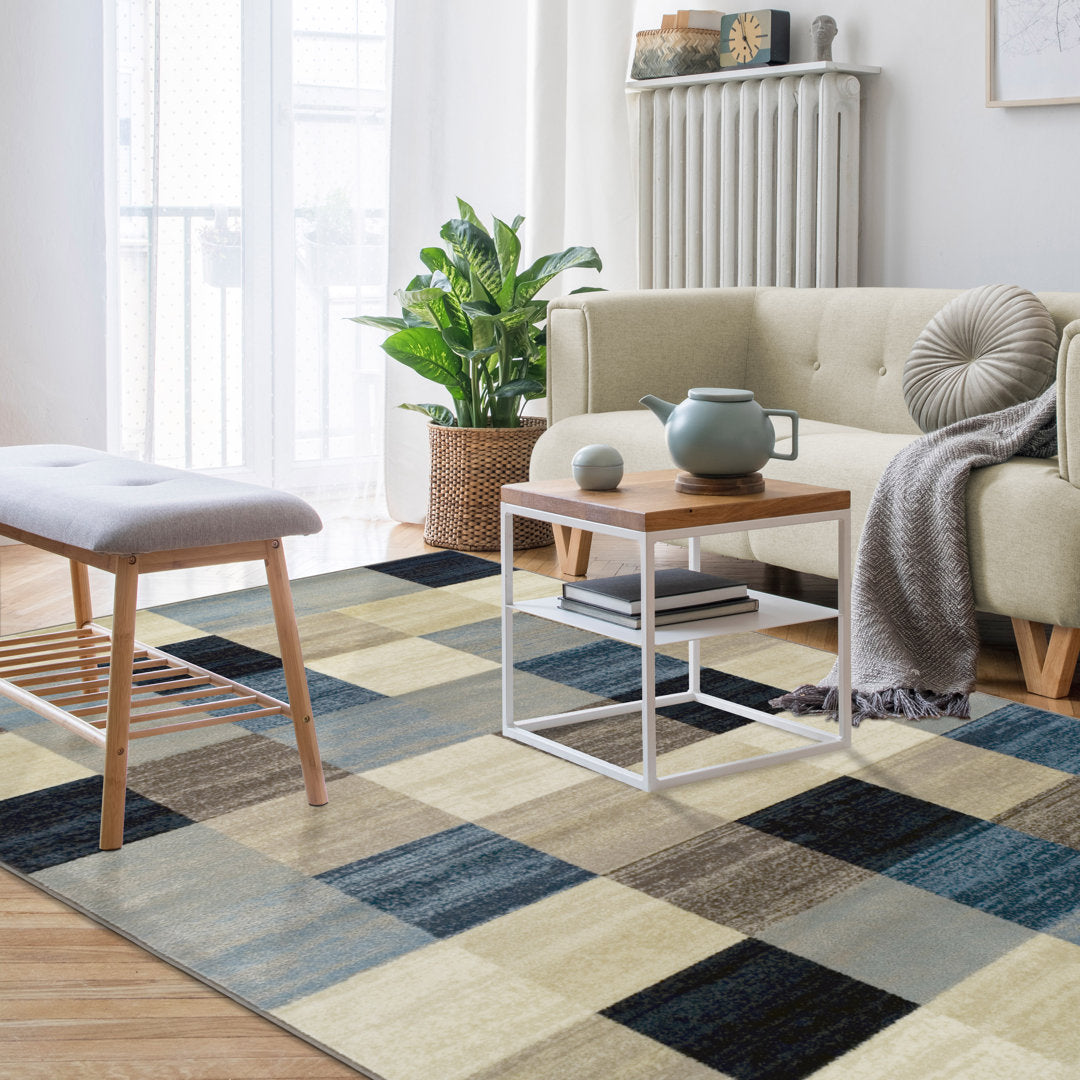 Churchton Majolica Blue Area Rug Ebern Designs Rug Size: Rectangle 9' x 12'