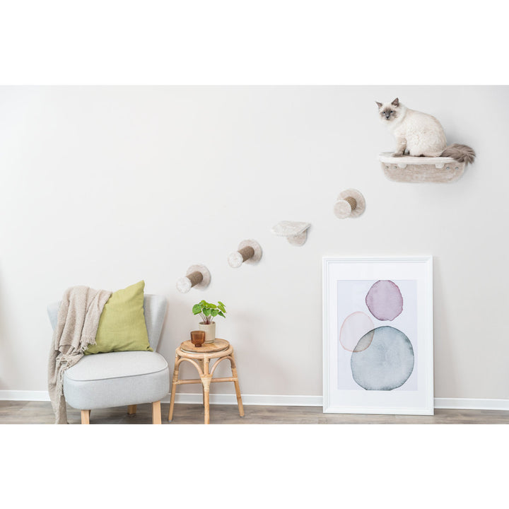 TRIXIE Lookout Wall Mounted Cat Lounge Set, 2 Platforms with 3 Steps, Cat Furniture, Scratching Post, Brown TRIXIE