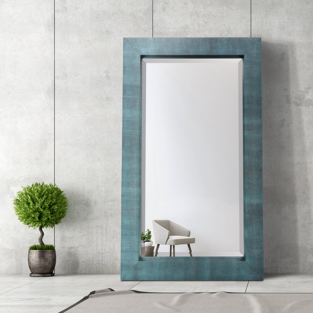 Metallic Shagreen Leather Framed Beveled Accent Mirror Empire Art Direct Finish: Black/Blue