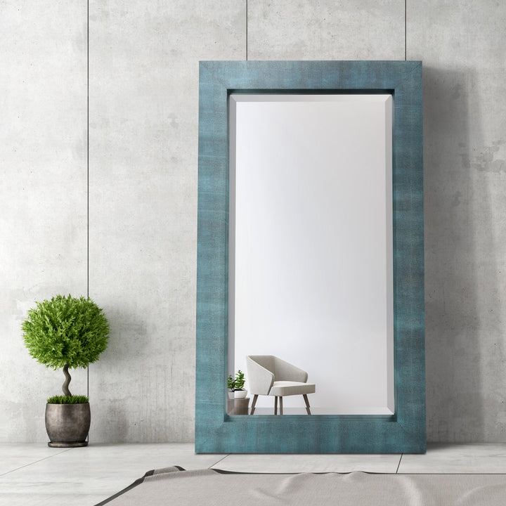 Metallic Shagreen Leather Framed Beveled Accent Mirror Empire Art Direct Finish: Black/Blue
