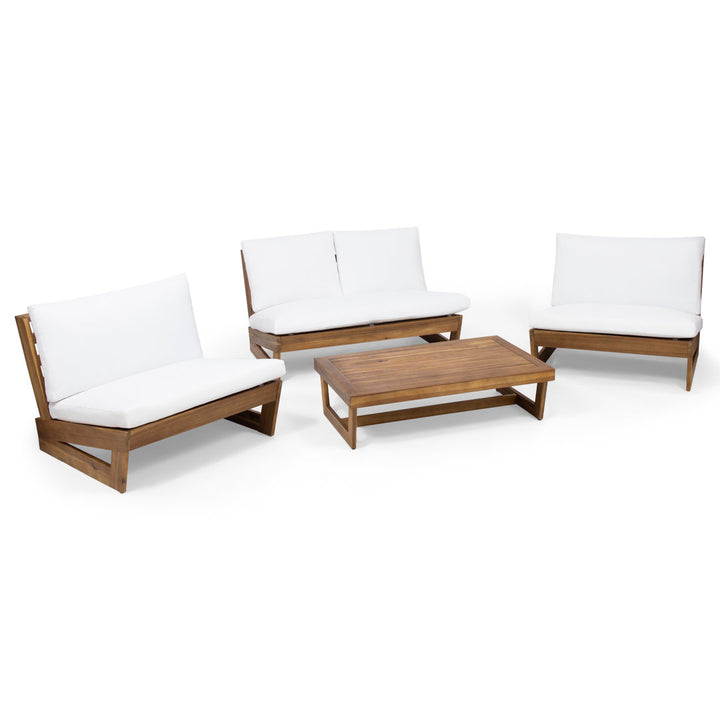 Louise 4 Piece Sofa Seating Group with Cushions AllModern Frame Color/Cushion Color: Teak Frame/White Cushion