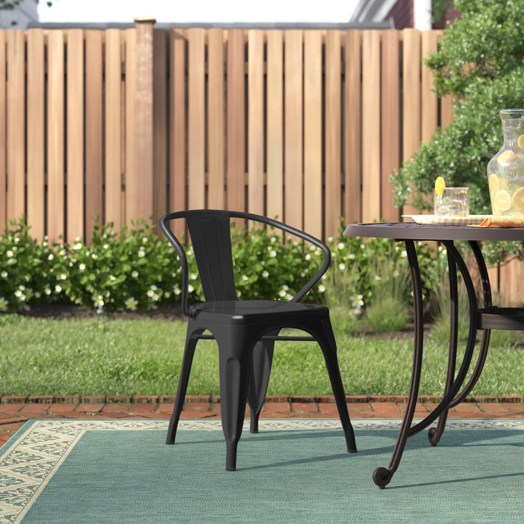 Hucheson Metal Indoor-Outdoor Chair with Arms Flash Furniture Seat Finish: Black
