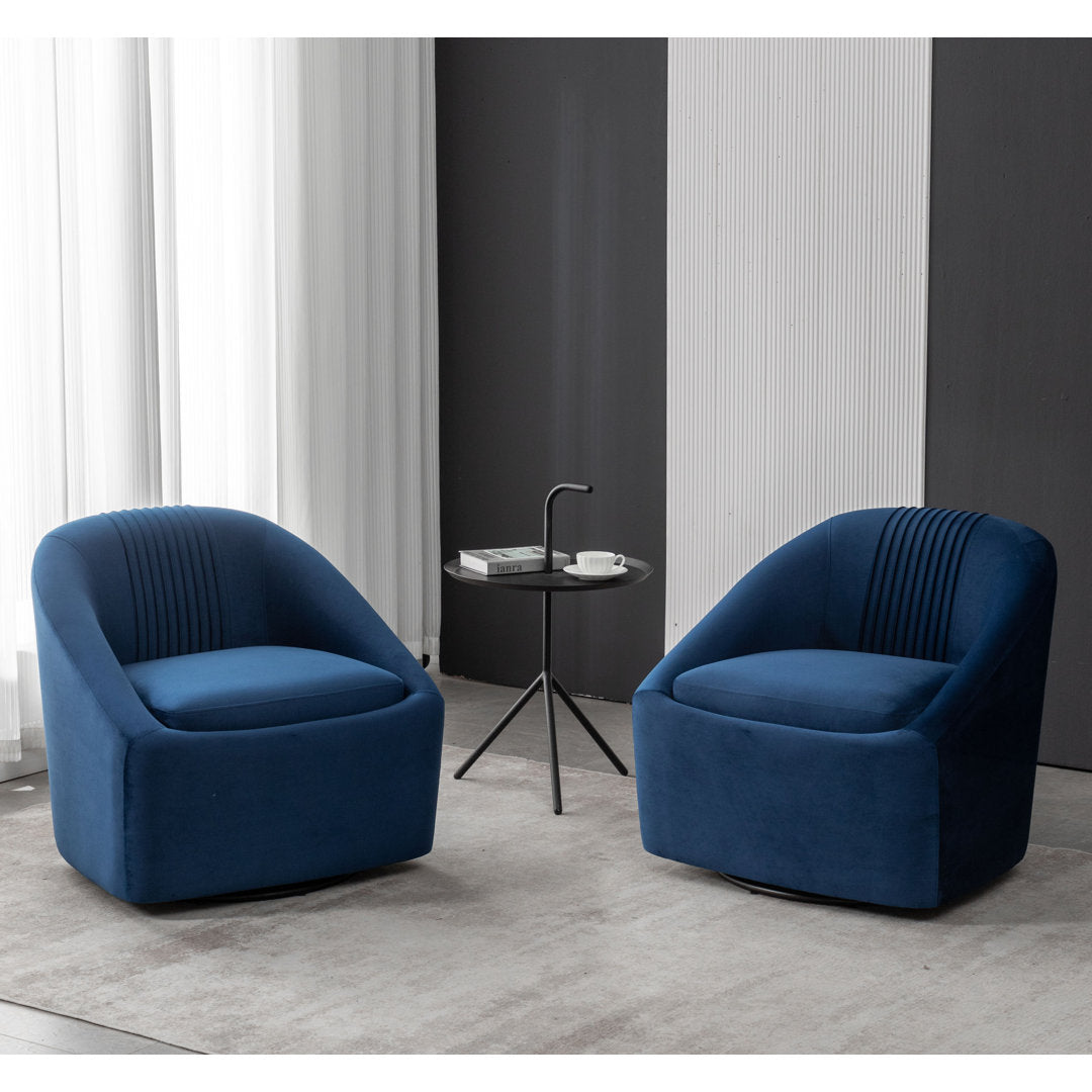 Arrun 28" W Velvet Swivel Barrel Chair (Set of 2) Wade Logan® Fabric: Blue Velvet