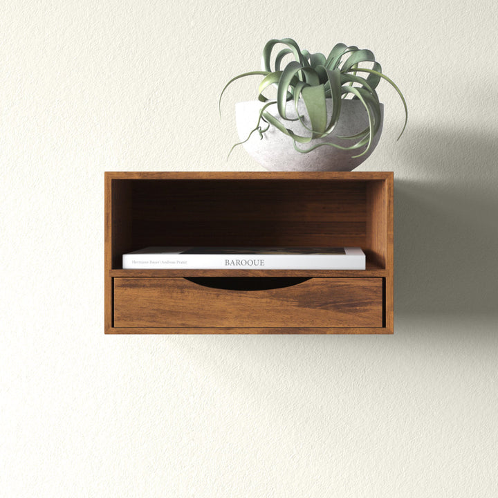 Adeana Poplar Solid Wood Floating Shelf with Drawer Wade Logan® Color/Finish: Rustic Brown