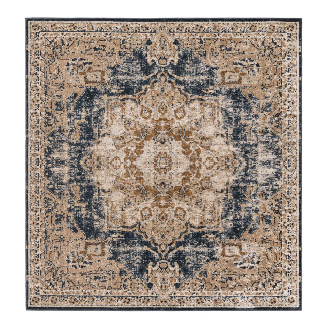 Arloa Oriental Beige/Navy Blue Area Rug Lark Manor™ Rug Size: Square 5'