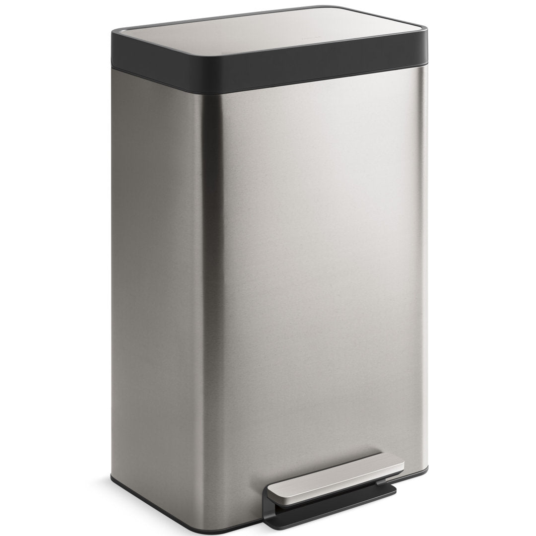Reset 13 Gallon Kitchen Trash Can, Stainless Steel Hand Free Step Trash Can with Quiet-Close Lid Kohler Color: Stainless Steel