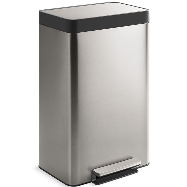 Reset 13 Gallon Kitchen Trash Can, Stainless Steel Hand Free Step Trash Can with Quiet-Close Lid Kohler Color: Stainless Steel