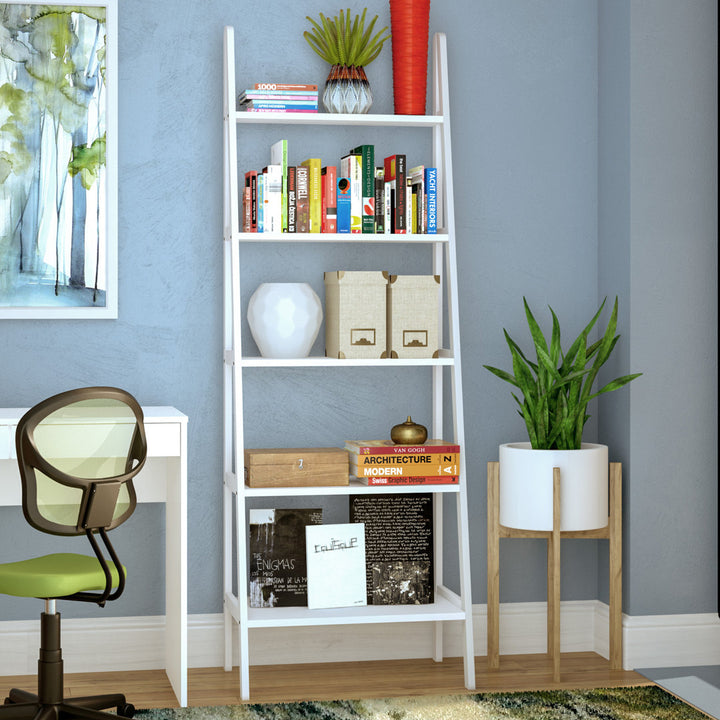Natrona 72.5" H x 25.25" W Solid Wood Ladder Bookcase Zipcode Design™ Color: White